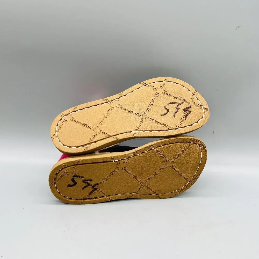 Salt Water Sandals Girls 9 Pink Leather Thong Ankle Buckle Summer Shoes Casual
